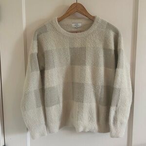Cozy Neutral Check Crewneck Sweater - Cream & Beige Frnch La Maille size s/m